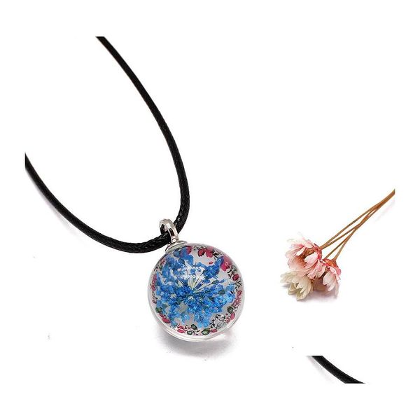 Pendentif Colliers À La Main Fleur Séchée Verre Collier Colorf Boule En Cuir Corde De Mode Bijoux Pour Femmes Filles Cadeau Drop Delivery Pe Dh6Nf