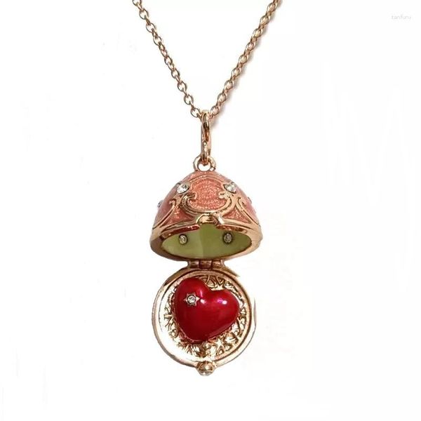 Pendentif Colliers À La Main Émail Fabergé Oeuf De Pâques Bijoux Collier Antique Bronze Médaillon Cristal Coeur À L'intérieur Cadeau Pour Les Filles