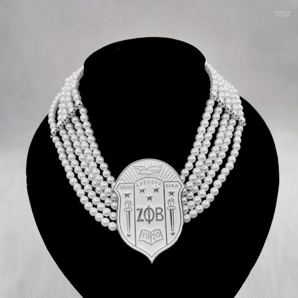 Pendentif Colliers À La Main Sororité Grecque ZPB 1920 Bouclier Multicouche Blanc Perle Collier BijouxPendentif Elle22
