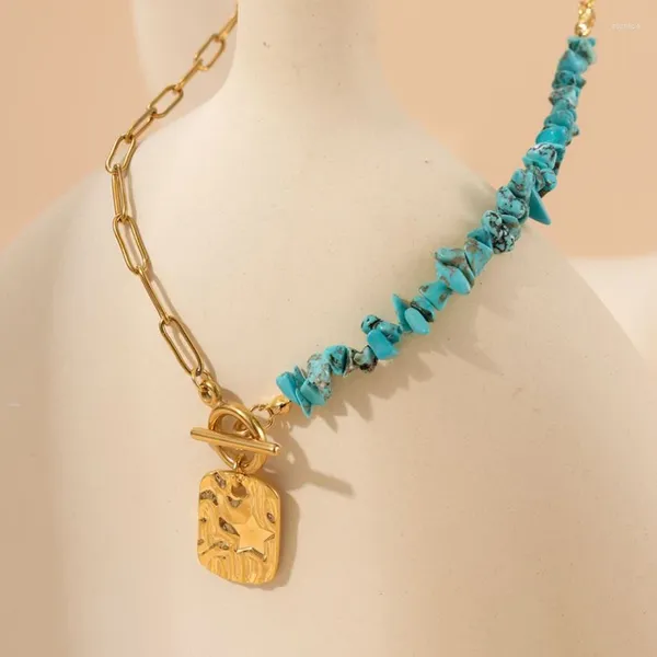 Pendentif Colliers Collier turquoise irrégulier fait à la main pour femmes 18 carats plaqué or rectangulaire avec cadeau de bijoux de mode étoile