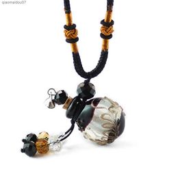 Luminaires faits à la main bouteilles d'huile essentielle pendentif colliers femmes bijoux cadeaux à la mode noir Murano verre necklacesL2404