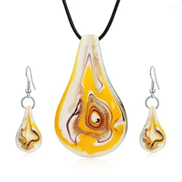 Hanger kettingen handgemaakte Millefiori inspiratie Lampwork glas blad waterdruppel Murano oorbellen ketting sieraden set