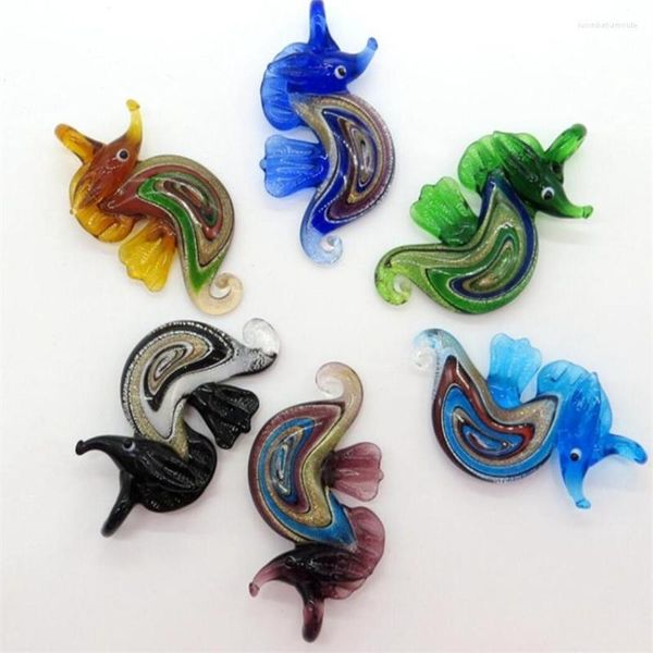 Pendentif Colliers À La Main En Verre De Murano Animaux Colorés Beaux Bijoux De Cheval De Mer Pour Homme Femmes Pull Chaîne Cadeaux