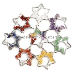 Pendentif Colliers Fait à la main Naturel Énergie Cristal Gravier Colorf Collier Fil De Cuivre Wrap Reiki Rock Hexagram Tour De Cou Pour Cou Dhgarden Dhkja