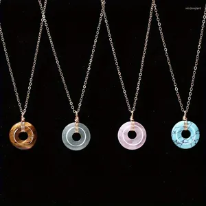 Pendentif Colliers Fait à la main Pierre naturelle Boucle de sécurité Collier pour hommes Femmes Bijoux Cadeau Cristal Agate Donut Pendentif Cadeau