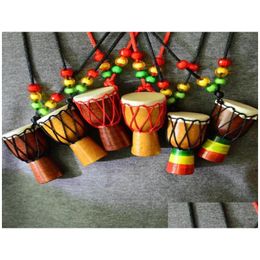 Collares colgantes Collar hecho a mano Estilo étnico Tambor africano Encanto de madera Djembe Percusión Instrumento musical para mujeres Entrega de gota Dhiae