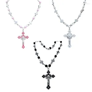 Hanger kettingen handgemaakte parels parels rozenkrans ketting voor dames man kruisbeeld sleutelbeen ketting religieus gebed sieraden geschenk