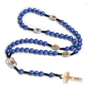 Pendentif Colliers Collier de perles en plastique fait à la main avec des bijoux de chapelet catholique de mode pour la première communion F19D