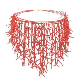 Collares pendientes hechos a mano rojo blanco color coral forma cuentas gargantilla collar para mujeres indio africano étnico babero collar Boho declaración joyería 230617