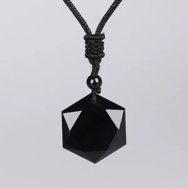 Collares colgantes Cadena de cuerda hecha a mano Obsidiana negra Piedra natural para mujeres Collar de suéter Amuletos y talismanes Joyería de hombres