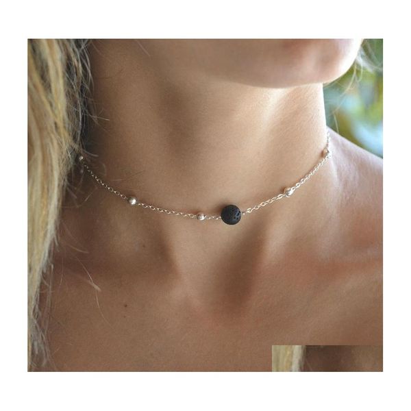 Collar colgante Collar de piedra de lava simple hecha a mano Difusor de aceite esencial Roca volc￡nica para mujeres Drop de gota de joyer￭a DHDN5