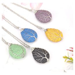 Pendentif Colliers Ficelle À La Main Arbre De Vie Colorf Collier De Pierre De Lave DIY Arom Diffuseur D'huile Essentielle Pour Femmes Hommes Jewe Bébé Dro Dhw7Y