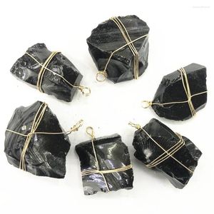 Hanger kettingen Handgemaakte draadomslag Natuurlijke obsidiaan rauwe steenkristallen jet erts stralingsbescherming ambachtelijke sieraden
