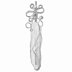 Pendentif Colliers Fil à la main enveloppé de roche brute naturelle Quartz Reiki Symbole de guérison Cristal Pierre irrégulière avec boîte-cadeauPendentif