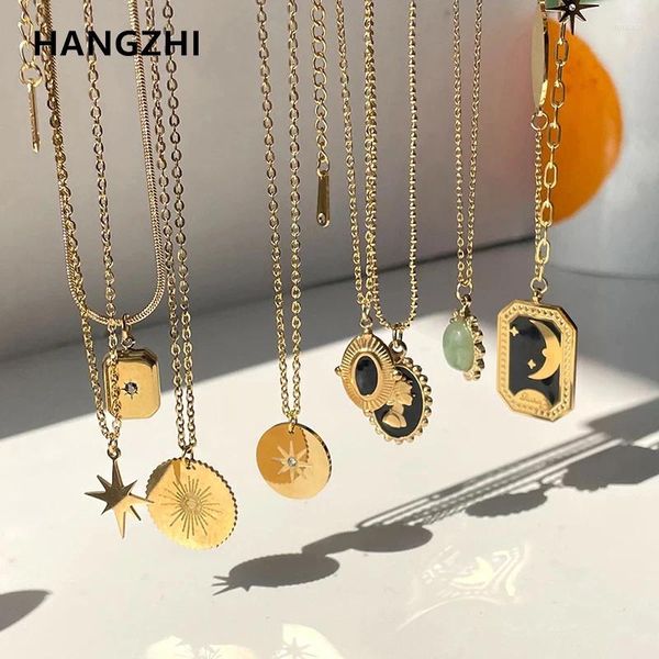 Collares colgantes HangZhi 2024 moda coreana Vintage Color oro gota de agua estrella collar para mujeres joyería de acero inoxidable