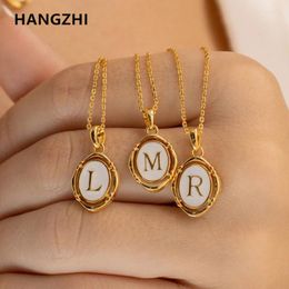 Pendentif Colliers HangZhi Ovale 26 Alphabet Lettre Initiale Relief Goutte D'huile Géométrique Collier De Cuivre À La Mode Pour Les Femmes Bijoux De Fête