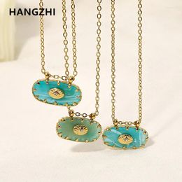 Hanger Kettingen HangZhi Ovale Natuursteen Hars Ketting Vintage Rvs Claviculaire Ketting Europa Amerika Sieraden Voor Vrouwen