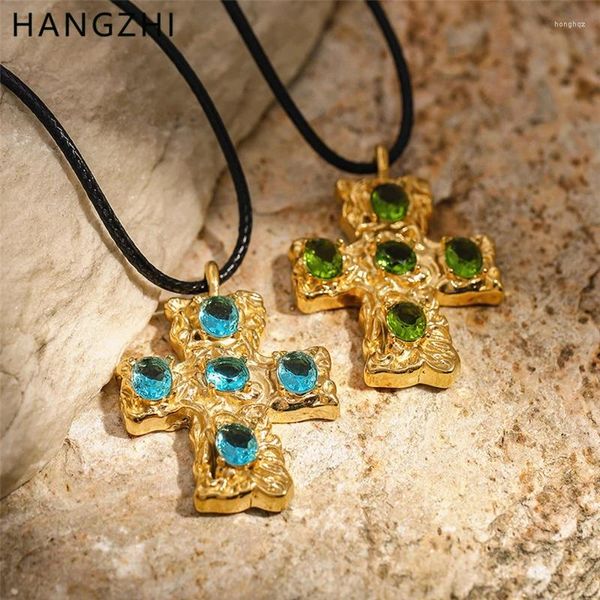 Colliers pendants Hangzhi en acier inoxydable Rugestone Collier Gold Couleur de corde longue chaîne de chaîne Bijoux 2024 pour femmes