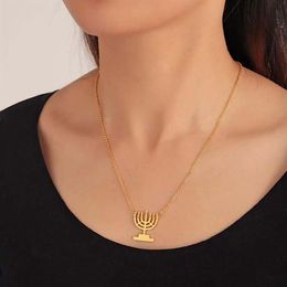 Hanger Kettingen Chanoeka Lamp Kaarsen Ketting Chanoeka Menorah Vormige Rvs Sieraden Kandelaar Women217x