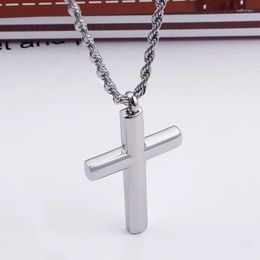 Pendentif Colliers HAOYI Acier inoxydable Brillant Croix Collier pour hommes Mode Argent Couleur Bijoux Cadeau