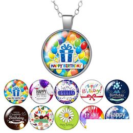 Pendentif Colliers Joyeux Anniversaire Cadeau Gâteau Féliciter Collier Rond 25Mm Verre Cabochon Sier Plaqué Bijoux Parti Drop Delivery Penda Dh76F