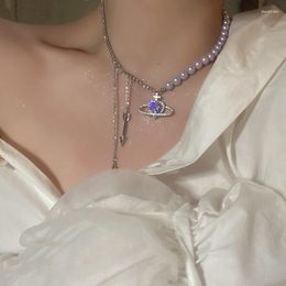 Pendentif Colliers Harajuku E Fille Style Espace Cristal Perle Coeur Violet Perles Chaînes Collier Ras Du Cou Pour Femmes Collier Grunge Accessoires