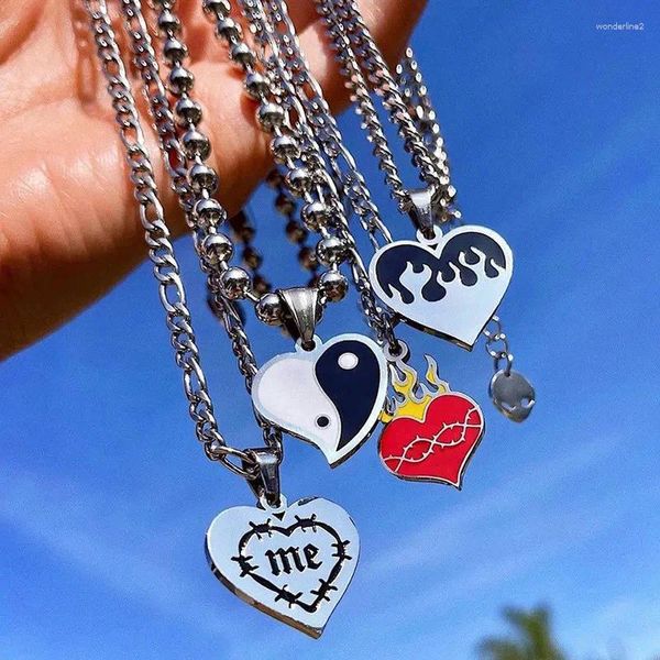 Pendentif Colliers Harajuku Vintage Hip-Hop Coeur Collier En Acier Inoxydable Amour Gossip Flamme Pour Femmes Hommes Mode Bijoux Cadeau