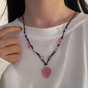 Pendentif Colliers Harajuku Vintage Naturel Rose Pierre Doux Coeur De Pêche Pour Femmes Petite Amie Y2K Opales Amour Collier Bijoux