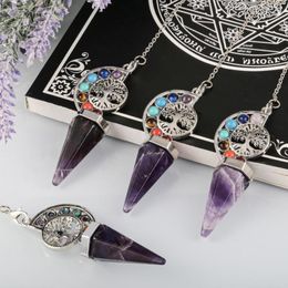 Pendentif Colliers Guérison 7 Chakra Pierre Perles Cristal Naturel Arbre De Vie Point Pendule Pour Divination Reiki ChainPendentif