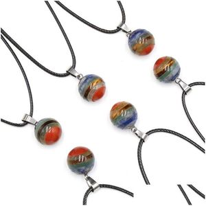 Collares colgantes Curación Chakela Cristal Piedra natural 14 mm Bola de arco iris Chakra Encantos Ojo de tigre Lapsi Cadena de cuerda al por mayor Dhgarden Dhosf