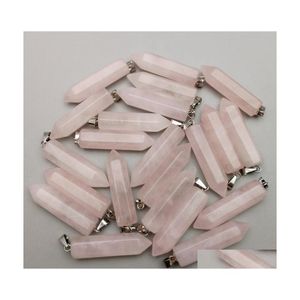 Hanger kettingen helende kristal zeshoek pendum hangers steen roze roze kwarts diy sieraden maken mode sier vergulde drop levering dhgk2