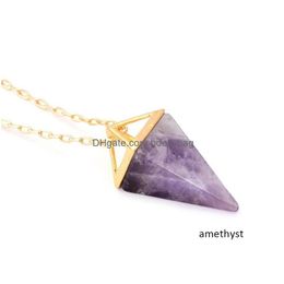 Pendentif Colliers Guérison Cristal Opale Pyramide Améthyste Collier Plaqué Or Howlite Quartz Rose Amet Pierre Naturelle Collier Drop Del Dhdrf