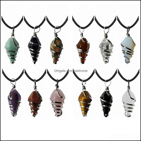 Colliers pendentifs Guérison Cristal Pointu Pendentif Collier Fil Enveloppé Pierre Précieuse Cône Tour De Cou Réel Naturel Reiki Quartz S Dhseller2010 Dhmey