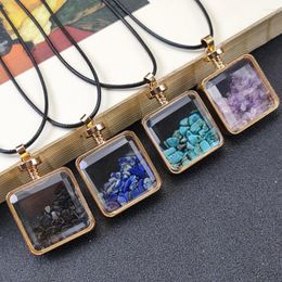 Pendentif Colliers Guérison Cristal Carré Souhaitant Bouteille Naturel Tumble Pierre Verre Dérive Collier Reiki Énergie Chakra Charme Bijoux