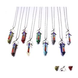 Hanger kettingen helende zeshoekig prisma kristal roze kwarts natuursteen 7 chakra ketting met 45 cm roestvrijstalen ketting druppel d dh15b