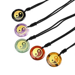 Pendentif Colliers Guérison Collier En Cristal Naturel Bagua Yinyang Agates Rouges Quartz Rose Pierre Pendule Violet Femmes Hommes