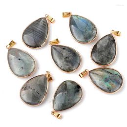 Pendentif Colliers Guérison Cristal Naturel Labradorite Pour Collier Goutte D'eau Brillant Gris Pierre De Lune Brut Quartz Pendentifs Reiki Bijoux Femmes