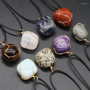 Pendentif Colliers Guérison Quartz Naturel Pierre Or Couleur Fil Wrap Irrégulier Roche Clair Puple Cristal Collier Pour Les Femmes Bijoux De Fête