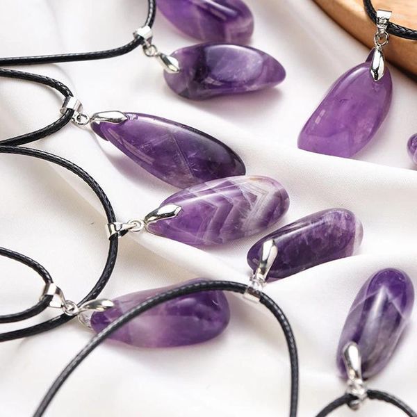 Pendentif Colliers Guérison Pierre Naturelle Améthystes Collier Irrégulier Roche Brute Quartz Pendule Violet Cristal Pour Femme Femme