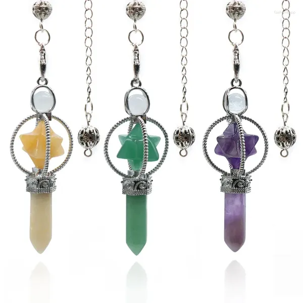 Collares colgantes Punto de curación Péndulo de cristal natural para radiestesia Adivinación Merkaba Estrella Amatistas Cuarzo rosa Péndulo Reiki Equilibrio