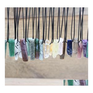 Hanger kettingen helende reiki stenen plak punt hangers ketting natuurlijke gmes roze kwarts tijger oog agataties vrouwen mannen touw sieraden dhb9v