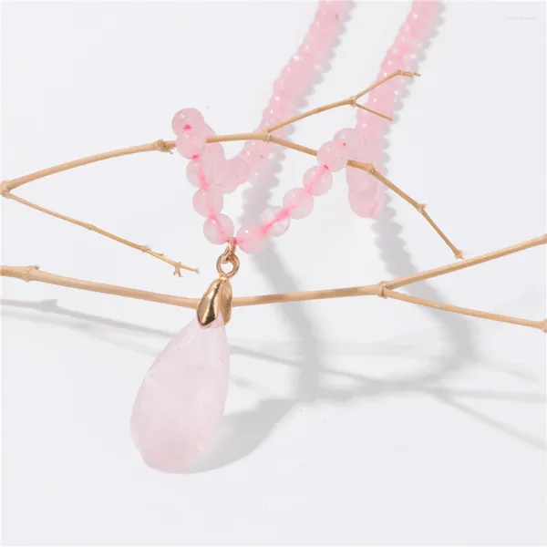 Colliers de pendentif guérison Rose Quartz Perles Collier Natural Stone Long Water Drop Pendants pour femmes Girl Mariage Party Bijoux Cadeaux