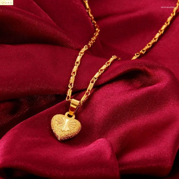 Pendentif Colliers Coeur 24k 999 Or Pur Couleur Pour Femmes Collier Fine Copie 18K Bijoux Amour Clavicule Chaîne Saint Valentin