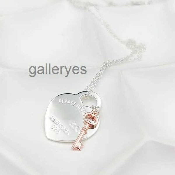 Collares colgantes Collar de corazón y llave para mujer 1 925 Plata esterlina Joyería de lujo Regalos Co Drop C4H6 C4H6 X4P9