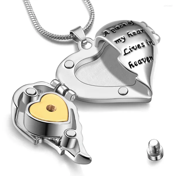 Colliers pendentif coeur ailes d'ange collier d'urne pour cendres un morceau de ma vie au paradis souvenir commémoratif bijoux de crémation goutte