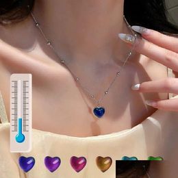 Collares pendientes Pulseras de corazón Collares pendientes para mujeres cambian de color según la temperatura y el estado de ánimo de la magia de sentido de gama alta F Dh1Gn