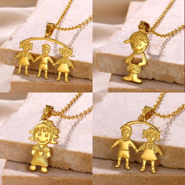 Collares colgantes Corazón Niño Niños para mujeres Familia Niños Niñas Amistad Collar de color dorado Joyería de acero inoxidable Regalos