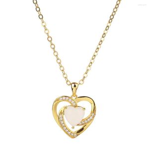 Anhänger Halsketten Herz Zirkonia Halskette für Frauen Zirkon Weiße Jade Aushöhlung Mit Rundschliff CZ Juwelen Kettenkragen