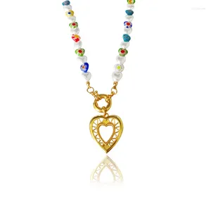 Collares pendientes Corazón Para Mujer Perla Resina Colorida Flor Cuello Cadena Joyería Femenina Regalo Al Por Mayor Chapado En Oro