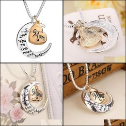 Collares pendientes Joyas de corazón Te amo hasta la luna y de regreso Mamá Collar Regalo del día de la madre Venta al por mayor Moda Entrega de gota Colgantes Oty0U